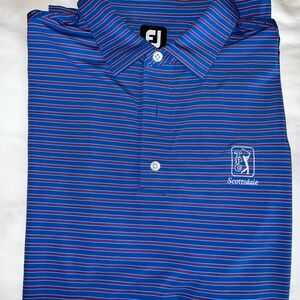 NWOT FootJoy Blue & Pink Striped Performance Polo TPC Scottsdale